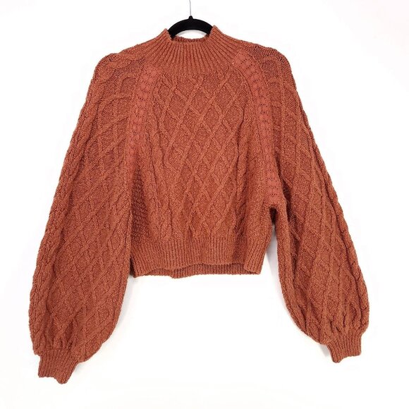 FREE PEOPLE Cozy Cable Knit Sweater - Rust - Picture 2 of 14